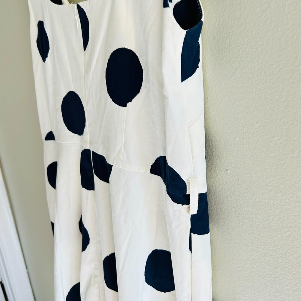 Boden Winifred Dress Womens Size 12 Cream Navy Blue Dot Midi Fit Flare Cotton - Picture 11 of 14